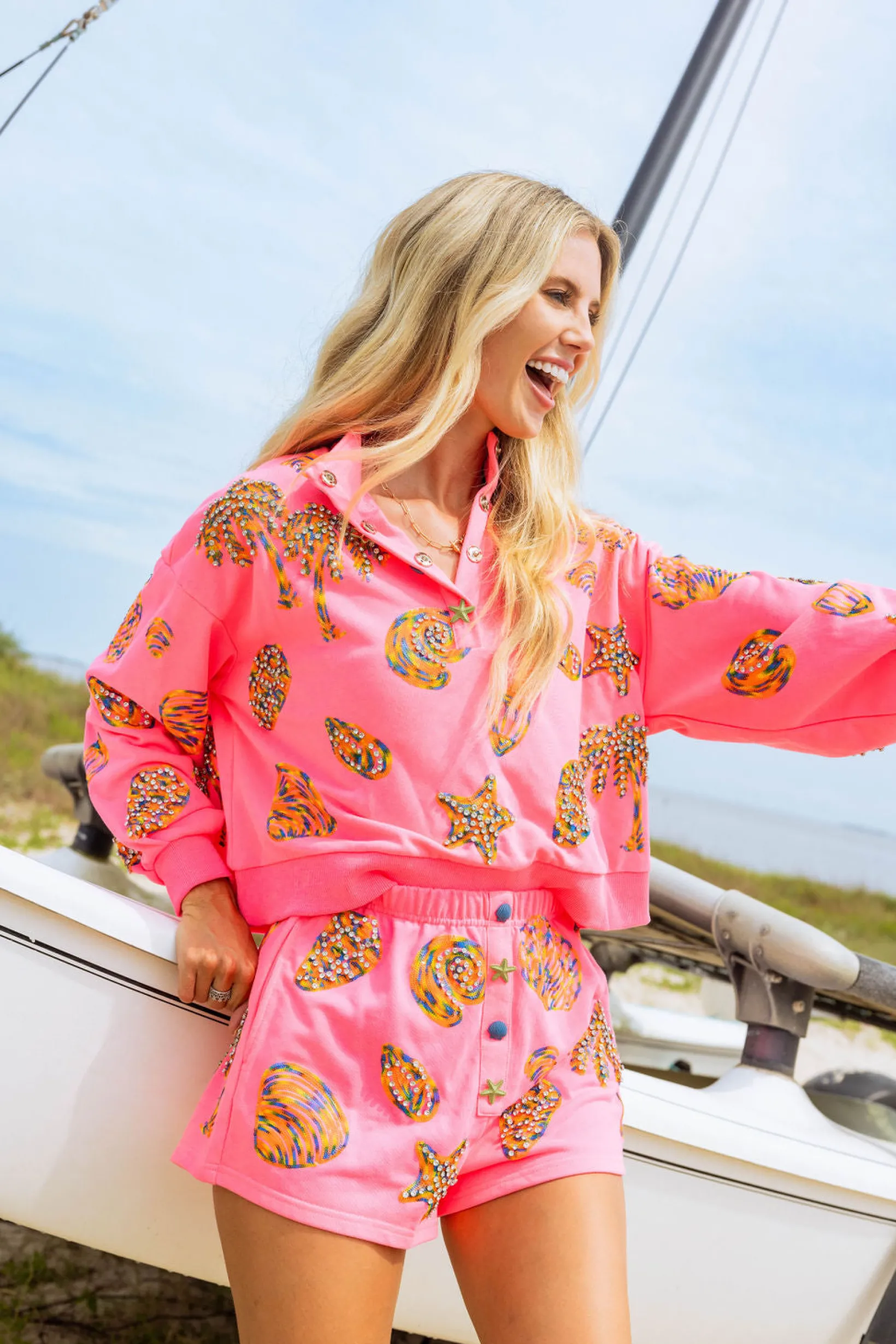 Hot Pink Multi Shell Henley Short