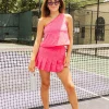 Hot Pink One Shoulder Rhinestone Active Top