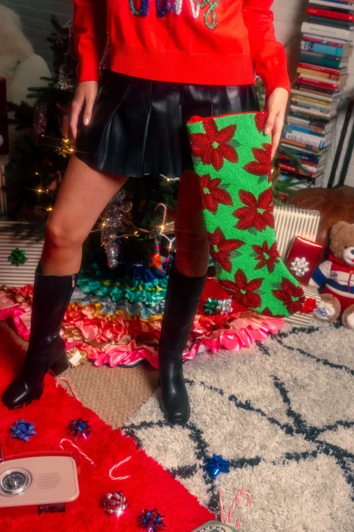 ITES x Sami Riccioli x Queen of Sparkles Green Poinsettia Stocking
