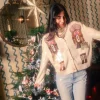 Ivory Blonde Haired Nutcracker Lady Shard Sequin Sleeve Cardigan