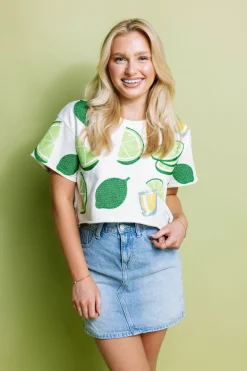 Ivory lime & Tequila Shot Short Sleeve Top