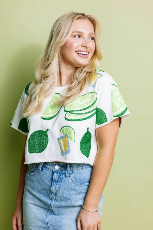 Ivory lime & Tequila Shot Short Sleeve Top