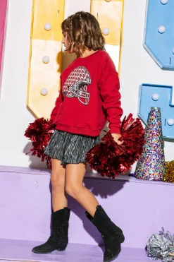Kids Crimson & White Houndstooth Helmet Sweatshirt