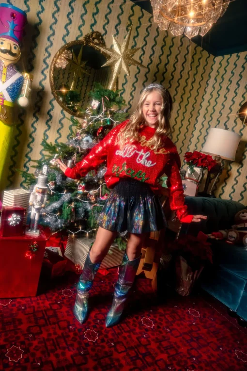 Kids Full Sequin Sparkle All the Way Red Sparkle Sweater