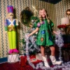 Kids Green Christmas Light Sequin Poof Sleeve Dress