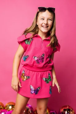 Kids Hot Pink Multi Butterfly Collar Top