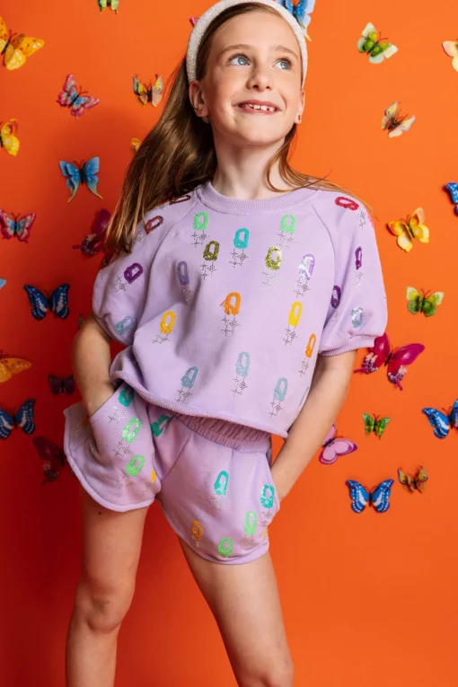 Kids Lavender 'Q' All Over Short
