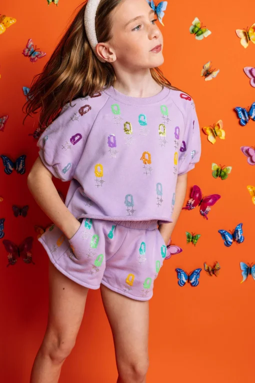 Kids Lavender 'Q' All Over Short