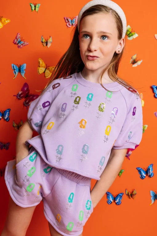 Kids Lavender 'Q' All Over Short