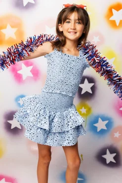 Kids Light Blue Star Smocked Skort