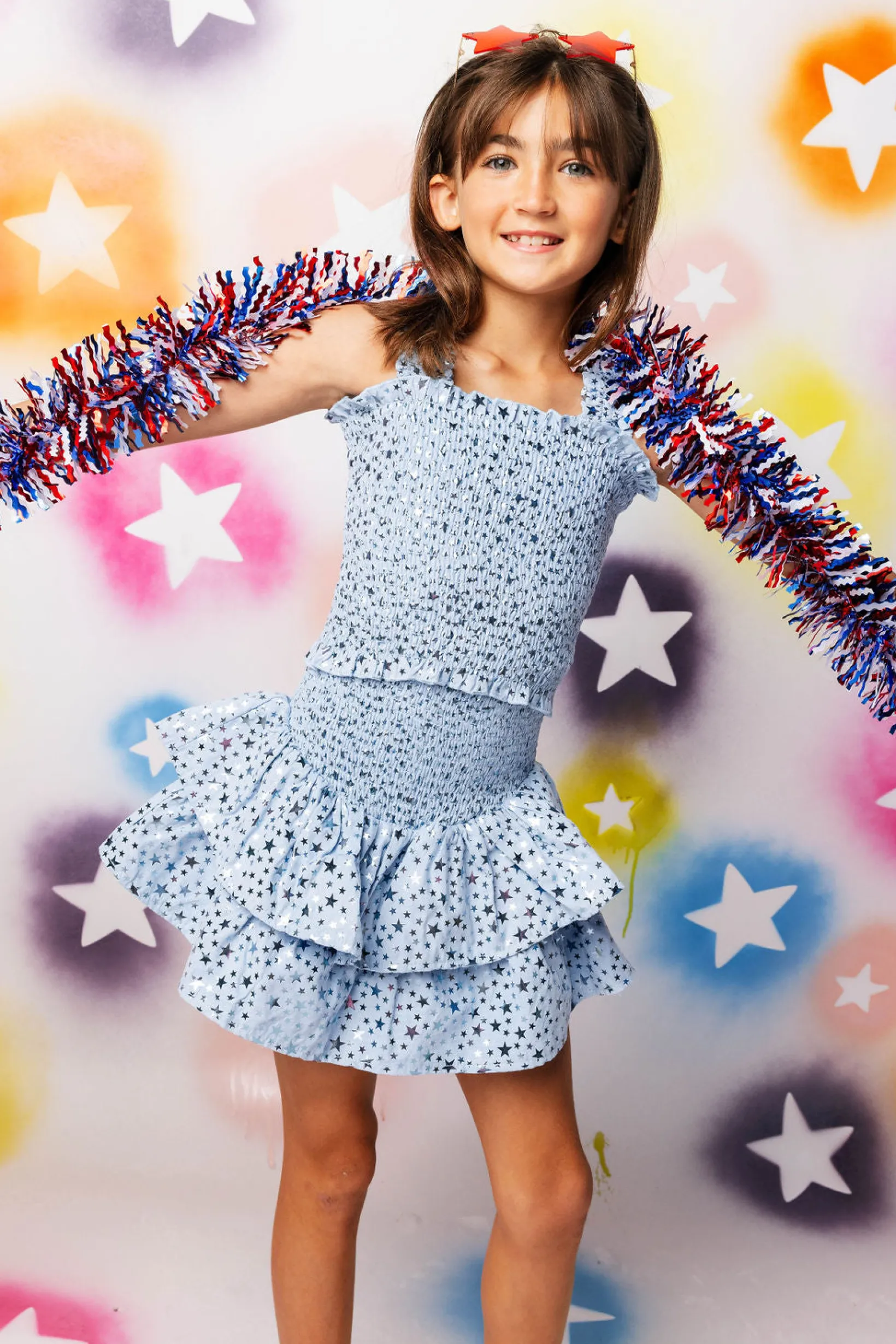Kids Light Blue Star Smocked Tank