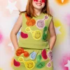 Kids Light Green Groovy Smiley Skort
