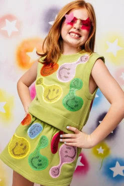 Kids Light Green Groovy Smiley Skort