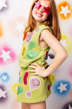 Kids Light Green Groovy Smiley Skort