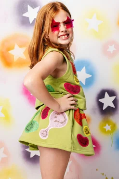 Kids Light Green Groovy Smiley Skort