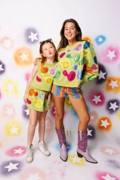 Kids Light Green Groovy Smiley Skort