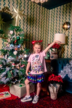 Kids Light Pink Gingerbread House Scene Tee
