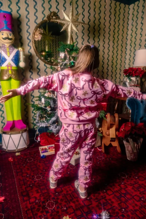 Kids Light Pink Gingerbread Men & Bows Jogger