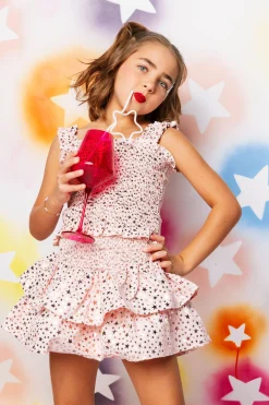 Kids Light Pink Star Smocked Tank
