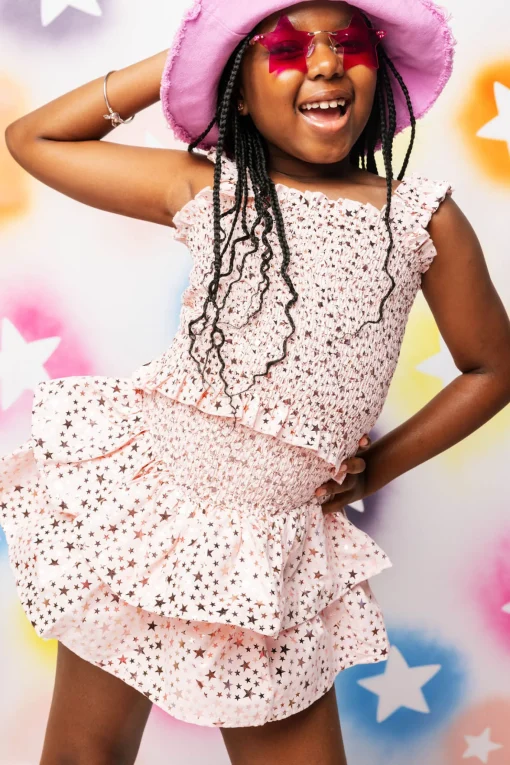 Kids Light Pink Star Smocked Tank