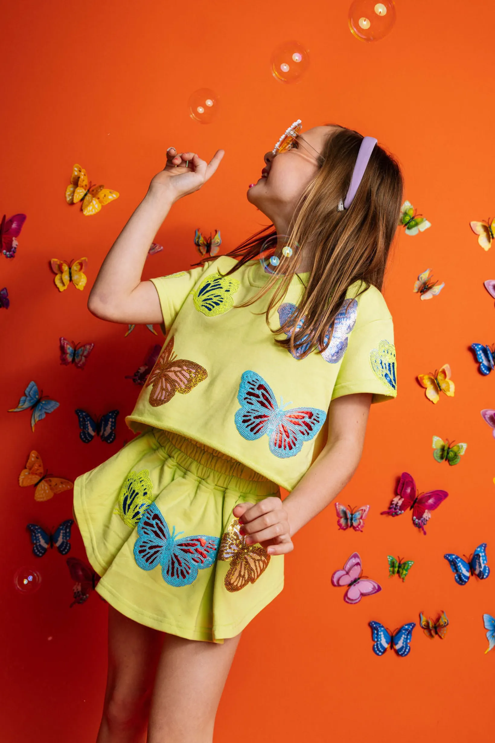 Kids Lime Green Scattered Butterfly Skort