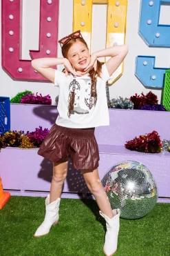 Kids Maroon Leather Swing Shorts