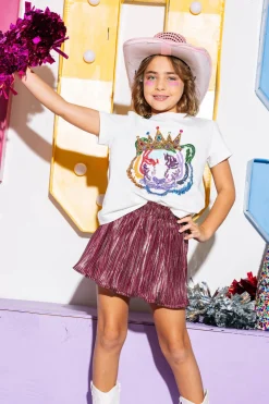 Kids Maroon/Silver Ribbed Skort