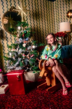 Kids Mint Green Sweatshirt With Velvet Reindeer & Bows