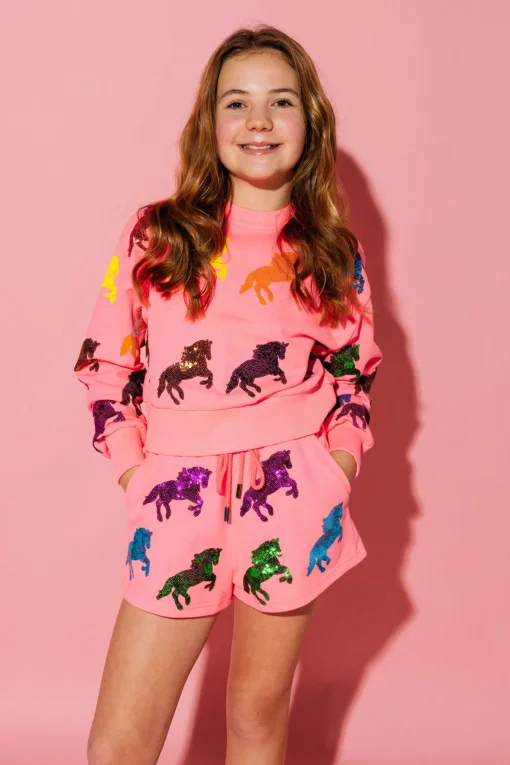 Kids Neon Pink Horse All Over Short