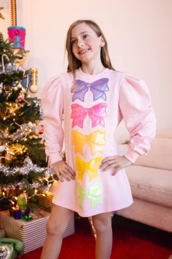 Kids Pale Pink Multi Metallic Bow Sweatshirt Dress