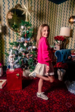 Kids Pink Cardigan With Candy Cane and Bow