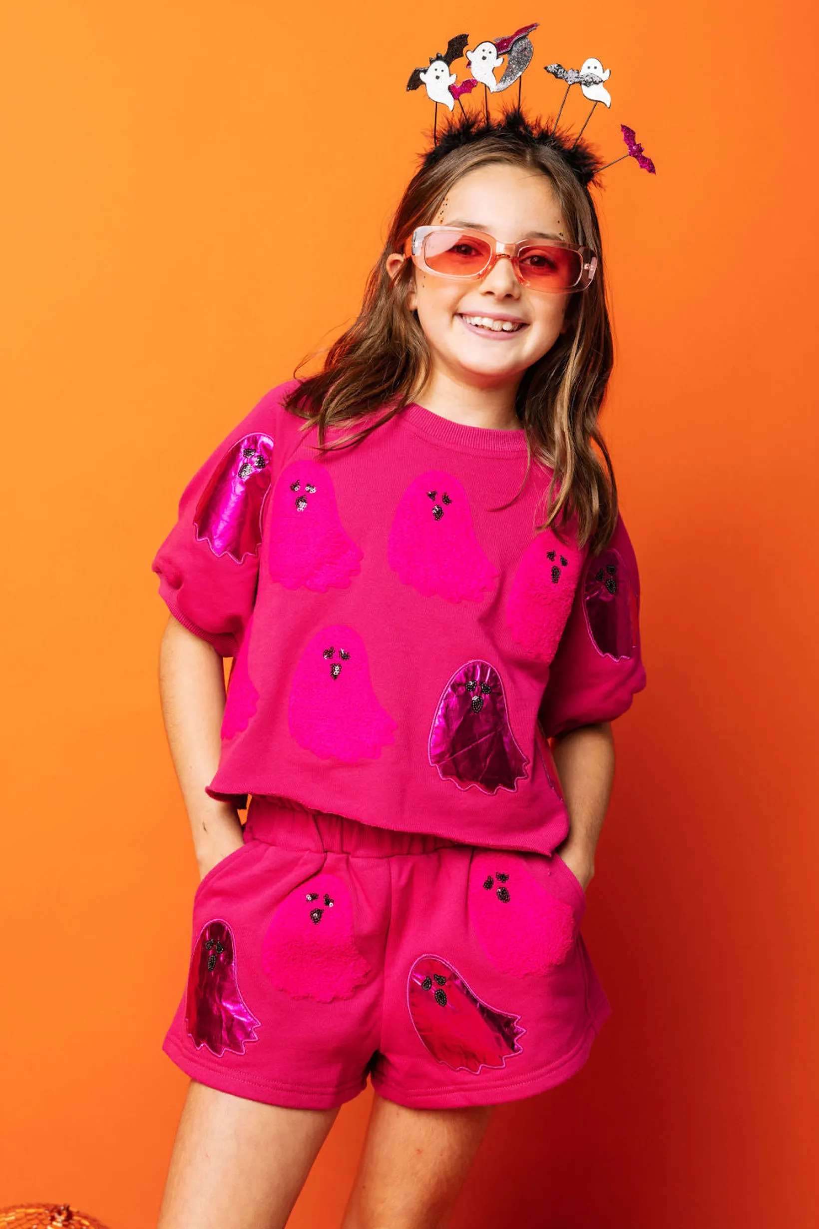 Kids Pink Fuzzy Ghost Shorts