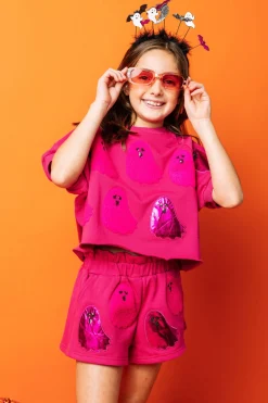 Kids Pink Fuzzy Ghost Shorts