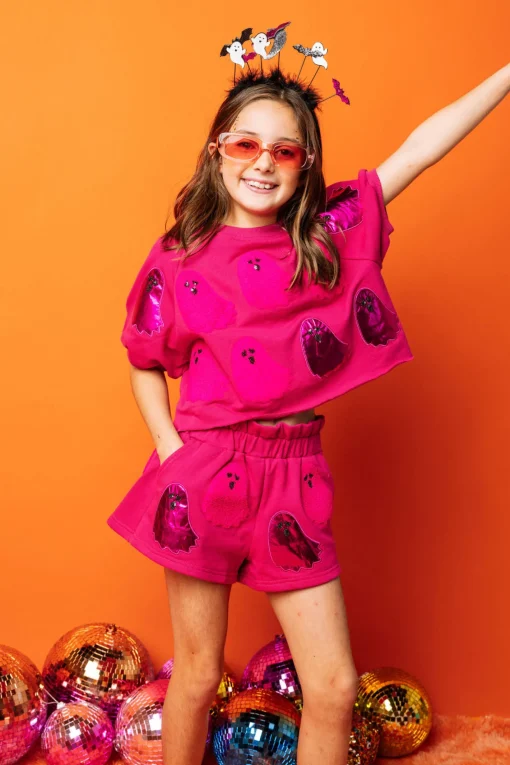 Kids Pink Fuzzy Ghost Top