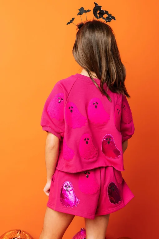 Kids Pink Fuzzy Ghost Top