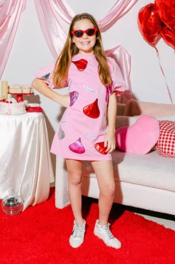 Kids Pink Kiss Me Queen Poof Sleeve Dress