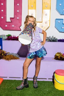 Kids Purple Iridescent Metallic Swing Shorts
