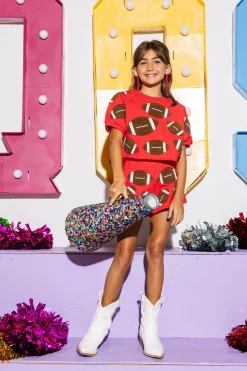 Kids Red & Brown Fuzzy Football Shorts