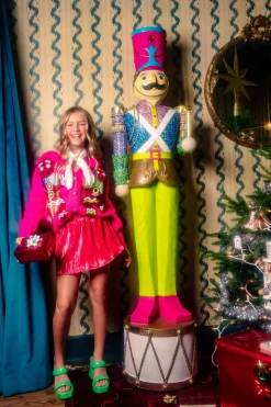 Kids Red & Silver Ribbed Skort