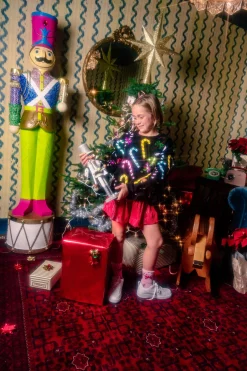 Kids Red & Silver Ribbed Skort