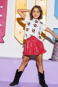 Kids Red & Silver Ribbed Skort