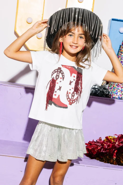 Kids Red & White Fringe Boot Tee