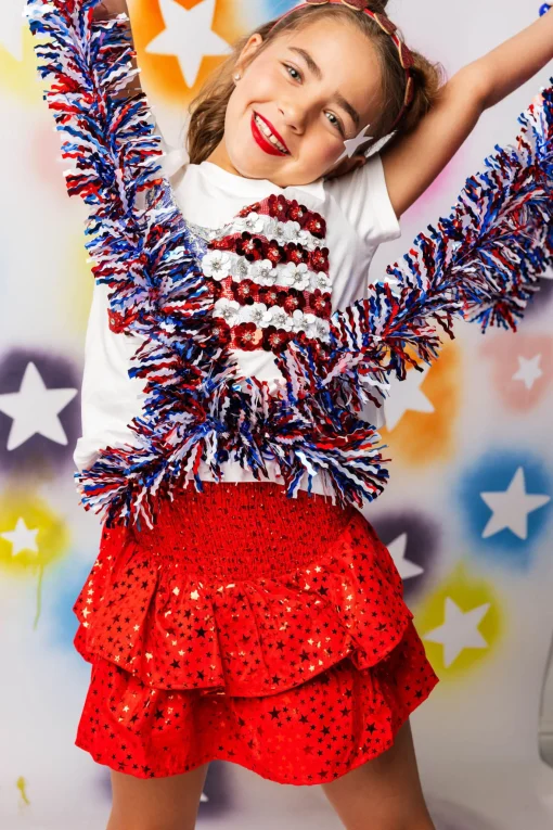 Kids Red Star Smocked Skort