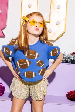 Kids Royal & Brown Fuzzy Football Top