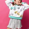 Kids White Bike Sweatshirt with Aqua Sport Stripe