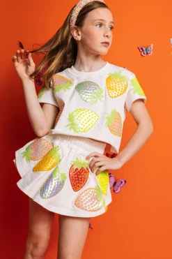 Kids White Metallic Strawberry Top