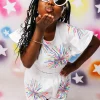 Kids White Multi Firework Top