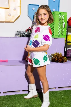 Kids White Multi Fuzzy Football Top