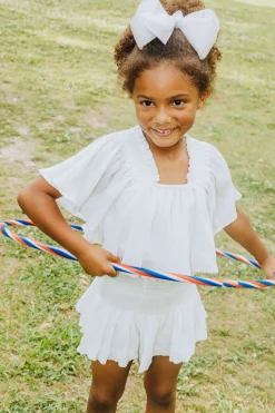 Kids White Pleat Flutter Top