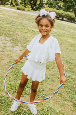 Kids White Pleat Flutter Top